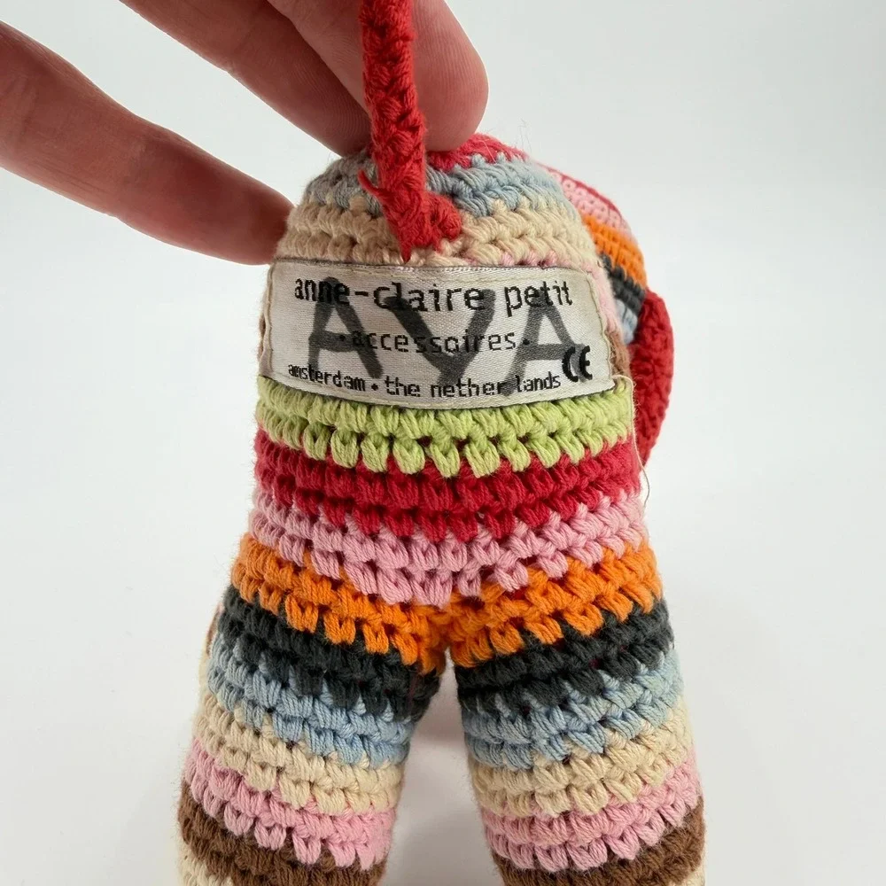 Anne-Claire Petit Crochet Elephant Stuffed Animal Multicolor Striped Knit Toy
